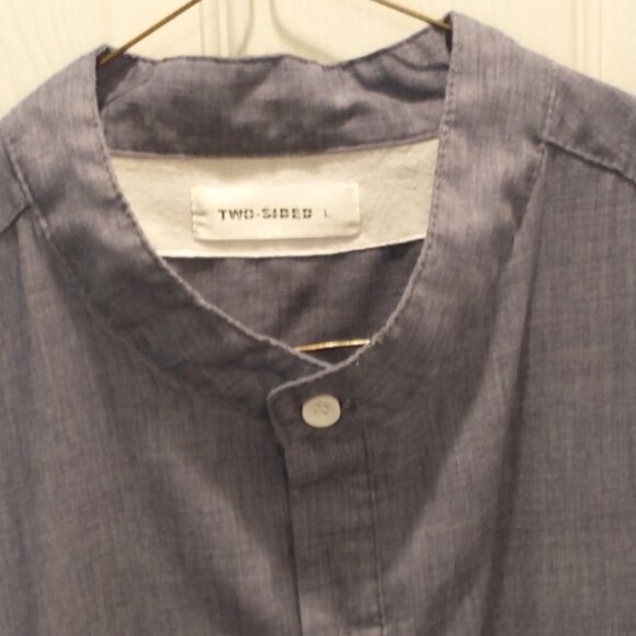 TWO-SIDED Button Down Banded Collar Men's Long Sleeve Shirt, Size Large, Blue - Picture 3 of 5